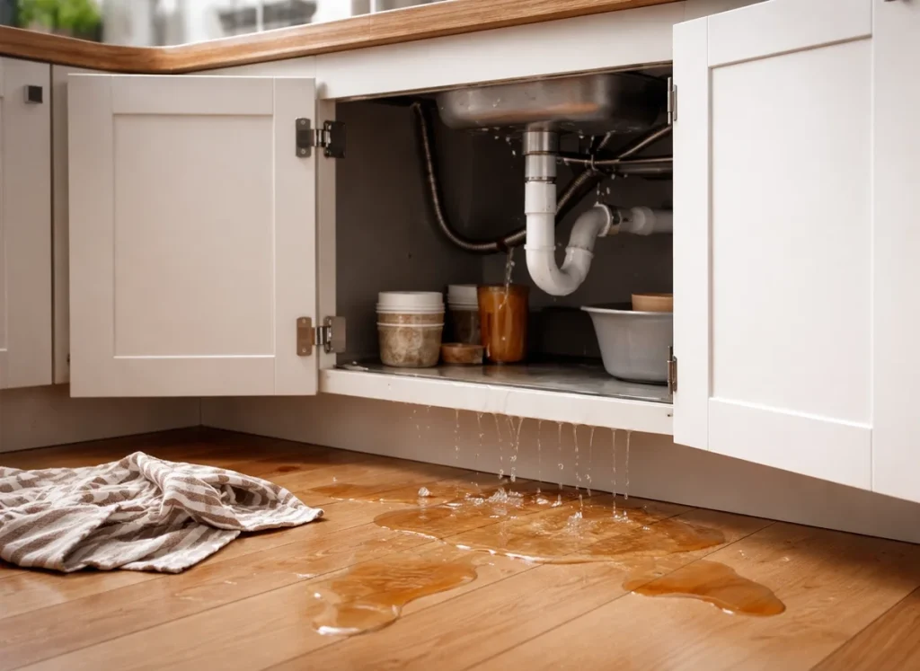 Water leaking from underneath the kitchen sink