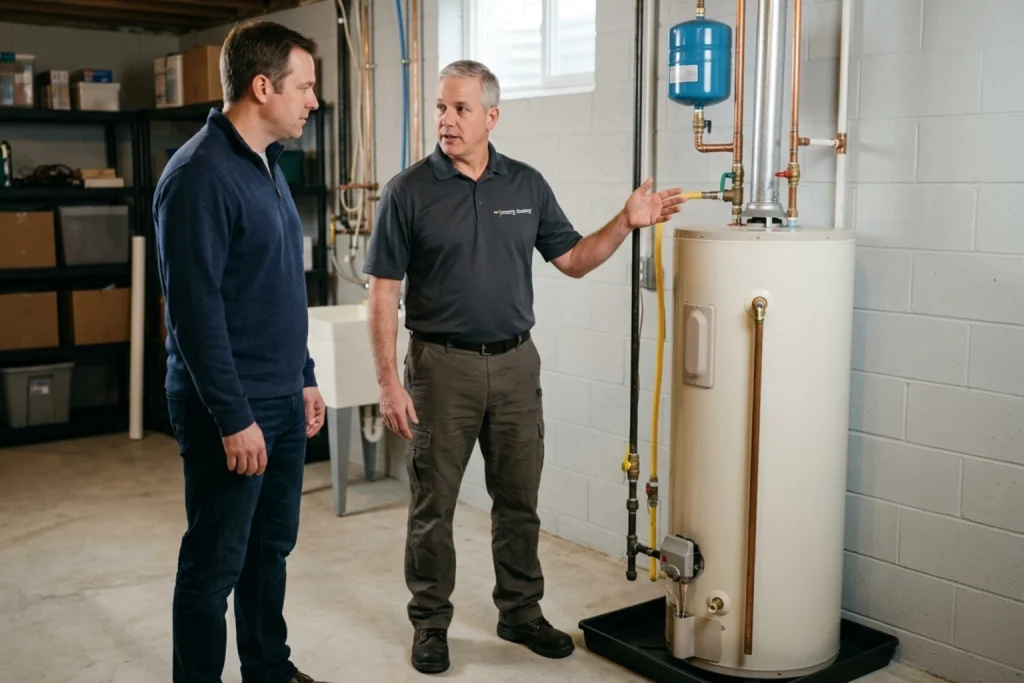 Homeowner learning when to upgrade water heater