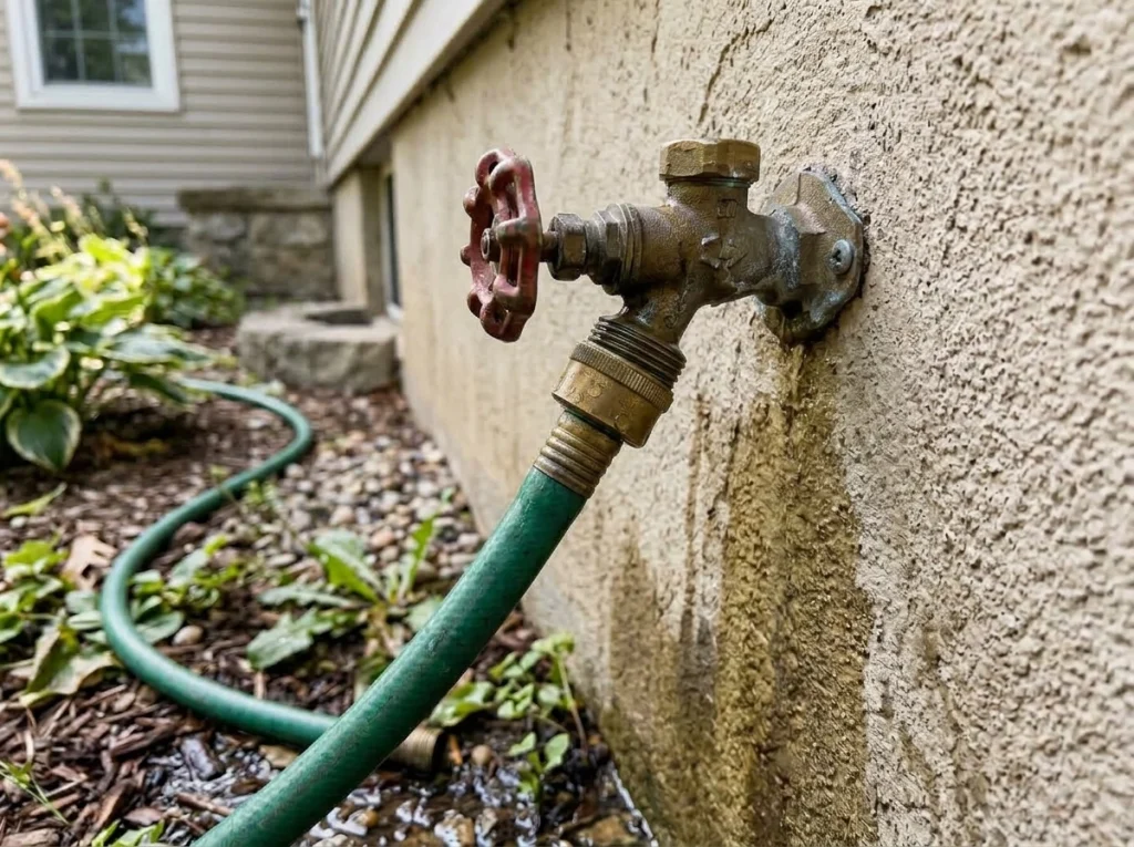A outdoor hose spigot that is leaking.